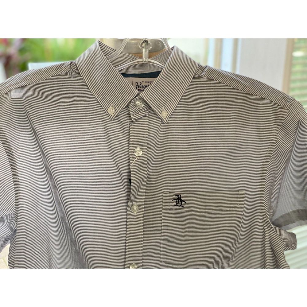 NWT Penguin Dark Sapphire & White Striped Cotton SS Button Down Shirt Size S - Picture 5 of 7